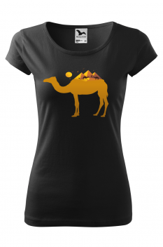 Tricou imprimat Camel Pyramid, pentru femei, negru, 100% bumbac