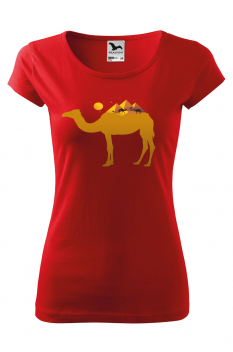Tricou imprimat Camel Pyramid, pentru femei, rosu, 100% bumbac