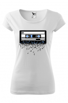 Tricou imprimat Cassette, pentru femei, alb, 100% bumbac
