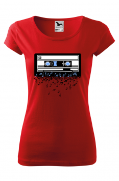 Tricou imprimat Cassette, pentru femei, rosu, 100% bumbac