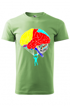 Tricou imprimat Brain Skydiving, pentru barbati, verde iarba, 100% bumbac