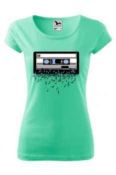 Tricou imprimat Cassette, pentru femei, verde menta, 100% bumbac