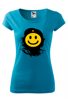 Tricou imprimat Che Smile, pentru femei, turcoaz, 100% bumbac