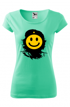 Tricou imprimat Che Smile, pentru femei, verde menta, 100% bumbac