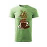 Tricou imprimat Coffee Pirate, pentru barbati, verde iarba, 100% bumbac