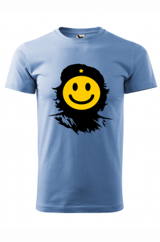 Tricou imprimat Che Smile, pentru barbati, albastru deschis, 100% bumbac