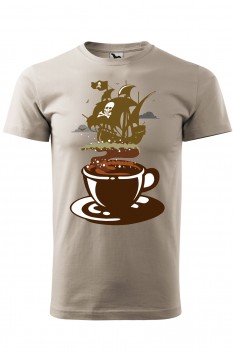 Tricou imprimat Coffee Pirate, pentru barbati, gri ice, 100% bumbac