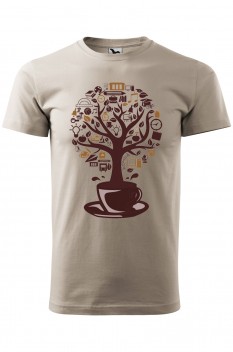 Tricou imprimat Coffee Tree, pentru barbati, gri ice, 100% bumbac