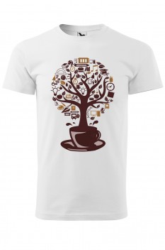 Tricou imprimat Coffee Tree, pentru barbati, alb, 100% bumbac