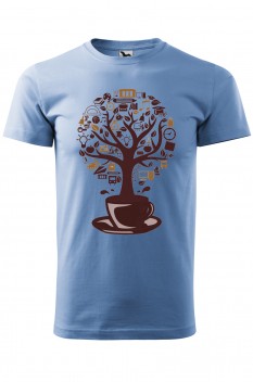 Tricou imprimat Coffee Tree, pentru barbati, albastru deschis, 100% bumbac