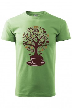 Tricou imprimat Coffee Tree, pentru barbati, verde iarba, 100% bumbac