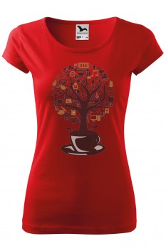 Tricou imprimat Coffee Tree, pentru femei, rosu, 100% bumbac