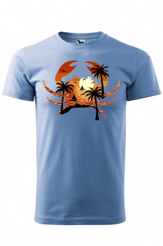 Tricou imprimat Crab Beach, pentru barbati, albastru deschis, 100% bumbac
