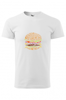 Tricou imprimat Burger, pentru barbati, alb, 100% bumbac