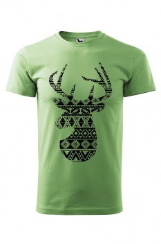 Tricou imprimat Folklore Deer, pentru barbati, verde iarba, 100% bumbac