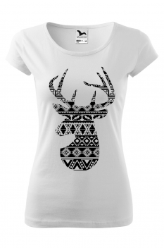 Tricou imprimat Folklore Deer, pentru femei, alb, 100% bumbac