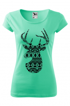 Tricou imprimat Folklore Deer, pentru femei, verde menta, 100% bumbac