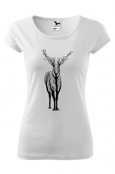 Tricou imprimat Tree Deer, pentru femei, alb, 100% bumbac
