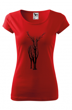 Tricou imprimat Tree Deer, pentru femei, rosu, 100% bumbac