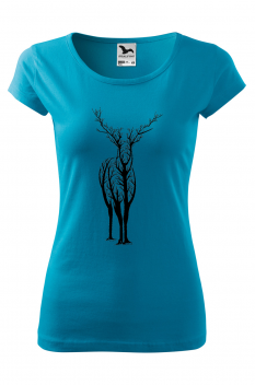 Tricou imprimat Tree Deer, pentru femei, turcoaz, 100% bumbac