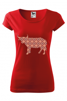 Tricou imprimat Bull, pentru femei, rosu, 100% bumbac