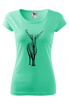 Tricou imprimat Tree Deer, pentru femei, verde menta, 100% bumbac