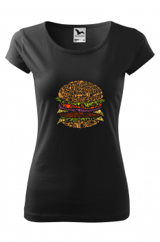 Tricou imprimat Burger, pentru femei, negru, 100% bumbac