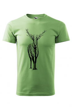 Tricou imprimat Tree Deer, pentru barbati, verde iarba, 100% bumbac