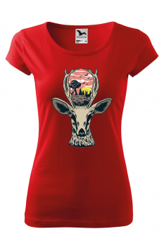 Tricou imprimat Deer Nature, pentru femei, rosu, 100% bumbac