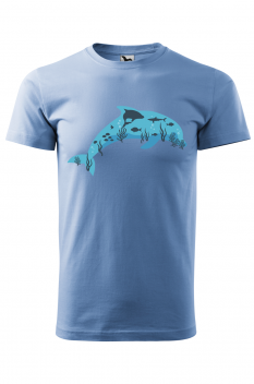 Tricou imprimat Dolphin, pentru barbati, albastru deschis, 100% bumbac
