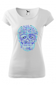 Tricou imprimat Electric Skull, pentru femei, alb, 100% bumbac