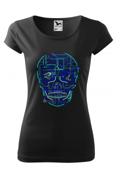Tricou imprimat Electric Skull, pentru femei, negru, 100% bumbac
