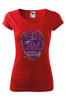 Tricou imprimat Electric Skull, pentru femei, rosu, 100% bumbac
