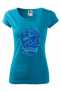 Tricou imprimat Electric Skull, pentru femei, turcoaz, 100% bumbac