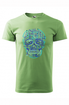 Tricou imprimat Electric Skull, pentru barbati, verde iarba, 100% bumbac