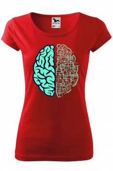 Tricou imprimat Electric Brain, pentru femei, rosu, 100% bumbac
