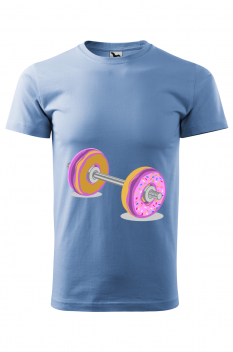 Tricou imprimat Donut Barbell, pentru barbati, albastru deschis, 100% bumbac
