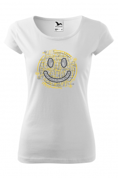 Tricou imprimat Electric Smiley, pentru femei, alb, 100% bumbac