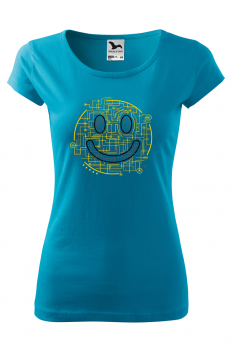 Tricou imprimat Electric Smiley, pentru femei, turcoaz, 100% bumbac