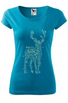 Tricou imprimat Electric Deer, pentru femei, turcoaz, 100% bumbac
