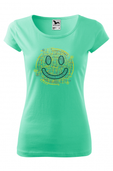 Tricou imprimat Electric Smiley, pentru femei, verde menta, 100% bumbac