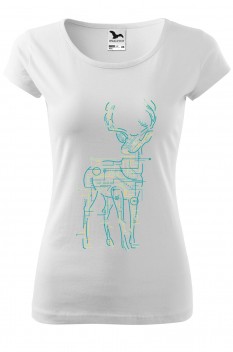 Tricou imprimat Electric Deer, pentru femei, alb, 100% bumbac
