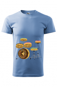 Tricou imprimat Donut Drum, pentru barbati, albastru deschis, 100% bumbac