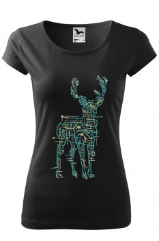 Tricou imprimat Electric Deer, pentru femei, negru, 100% bumbac