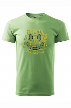 Tricou imprimat Electric Smiley, pentru barbati, verde iarba, 100% bumbac