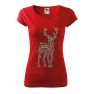 Tricou imprimat Electric Deer, pentru femei, rosu, 100% bumbac