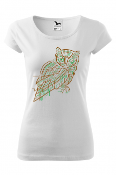 Tricou imprimat Electrical Owl, pentru femei, alb, 100% bumbac