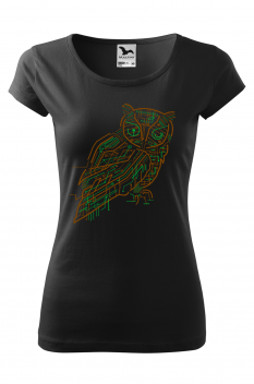 Tricou imprimat Electrical Owl, pentru femei, negru, 100% bumbac