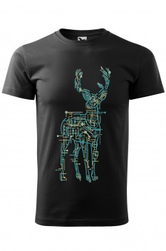 Tricou imprimat Electric Deer, pentru barbati, negru, 100% bumbac
