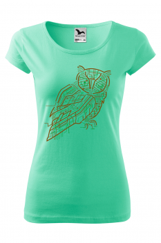 Tricou imprimat Electrical Owl, pentru femei, verde menta, 100% bumbac